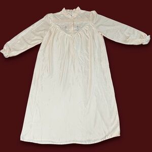 Vintage Alexandra Scott Peach Satin Nightgown w/ Floral Embroidery & Lace Sz Lg